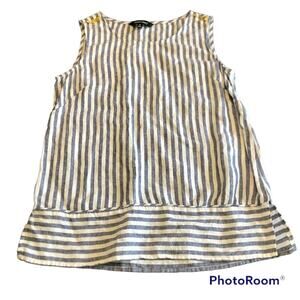 Linen Top Women’s Small Striped Sleeveless Tunic Tank Casual Coastal Nautical